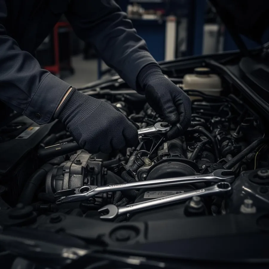 Mechaniker bei der Arbeit am Motor
